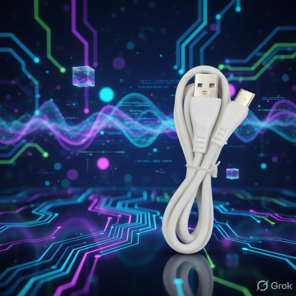 Type C USB Fast Charging Data Cable, White, 2.4 Amp, 1 Meter, Male-to-Male Connector, 6 Months Warranty