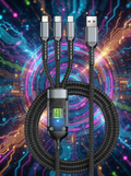 3 in 1 Fast Charging Cable with Display, 100W USB Multi Connector, Braided Nylon Cord with iPhone, USB-C, Micro USB Ports