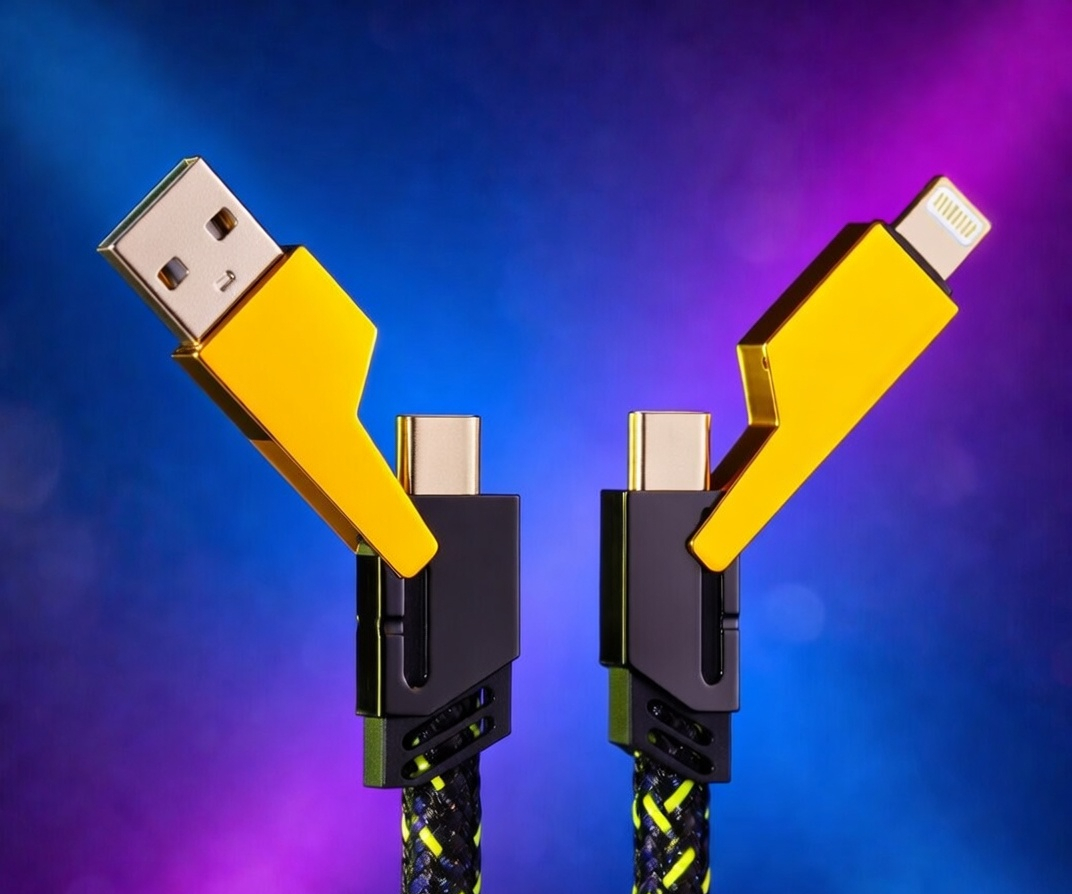 4 in 1 Metal Alloy Fast Charging Cable, 65W USB to Type-C, iPhone, USB-C to USB-C, Data Transfer Cable with Gold Connectors