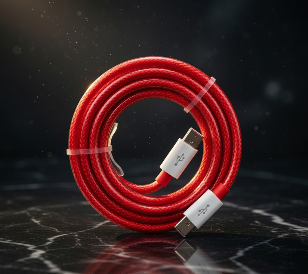 USB Type C Fast Charging Cable, Red Cable, 6 Amp Data Sync Cord with White Connectors