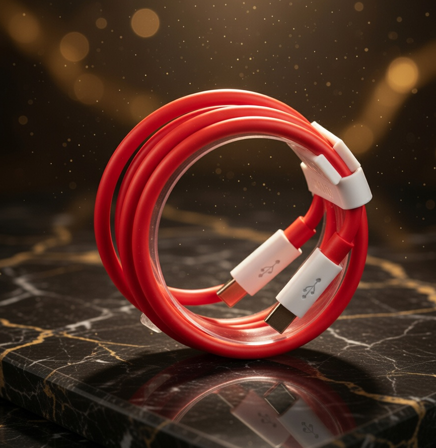USB Type C Fast Charging Cable, Red Cable, 6 Amp Data Sync Cord with White Connectors