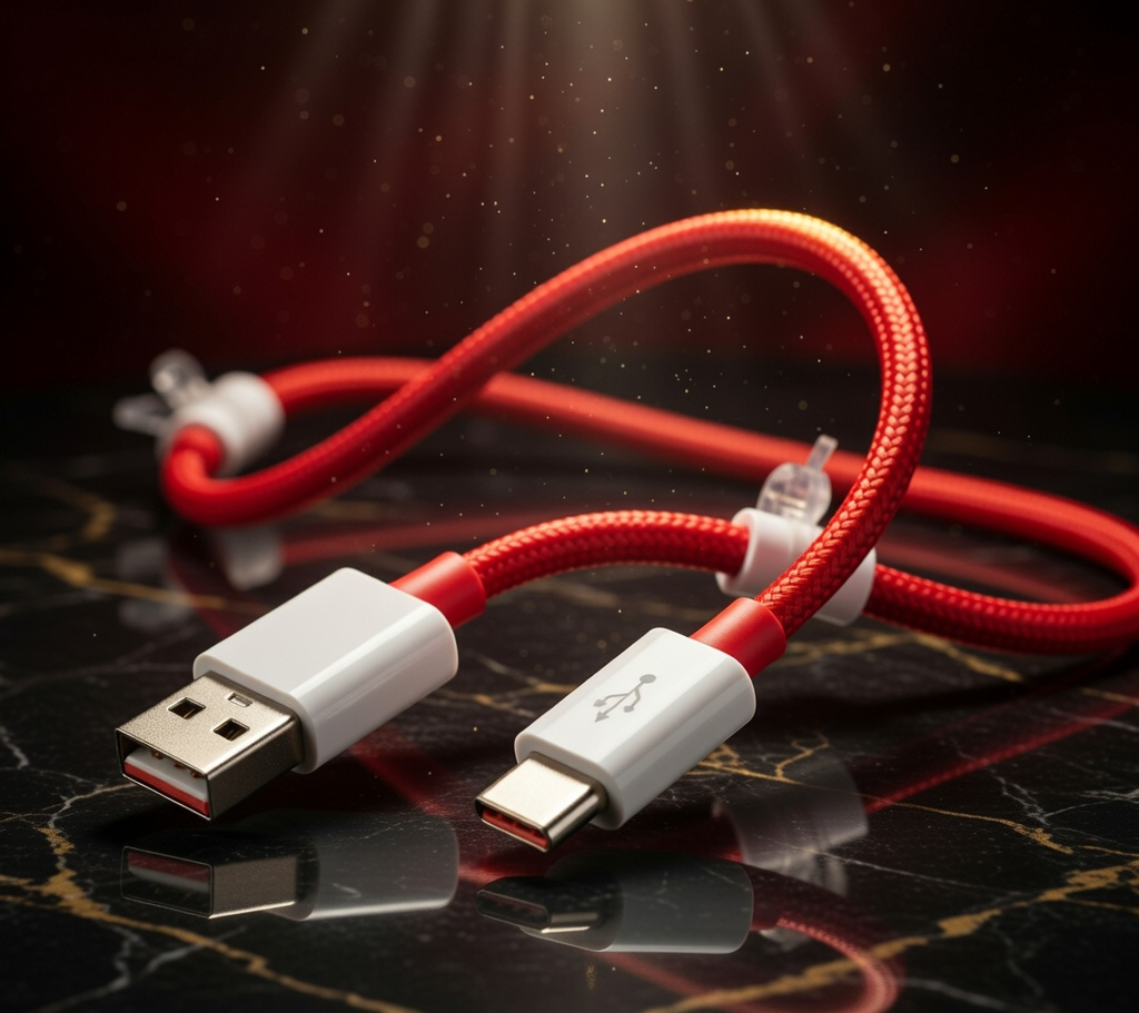 USB Type C Fast Charging Cable, Red Cable, 6 Amp Data Sync Cord with White Connectors