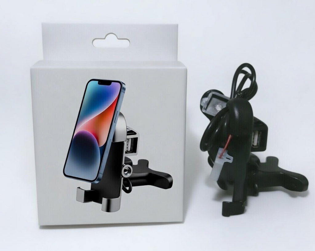 Motorcycle Handlebar Phone Holder with USB Charging Socket, Universal Mount for Smartphones