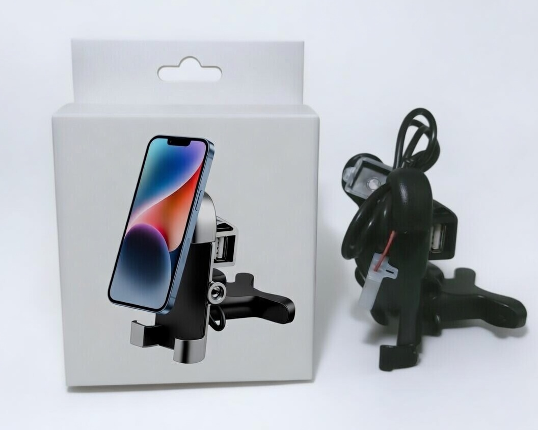 Motorcycle Handlebar Phone Holder with USB Charging Socket, Universal Mount for Smartphones