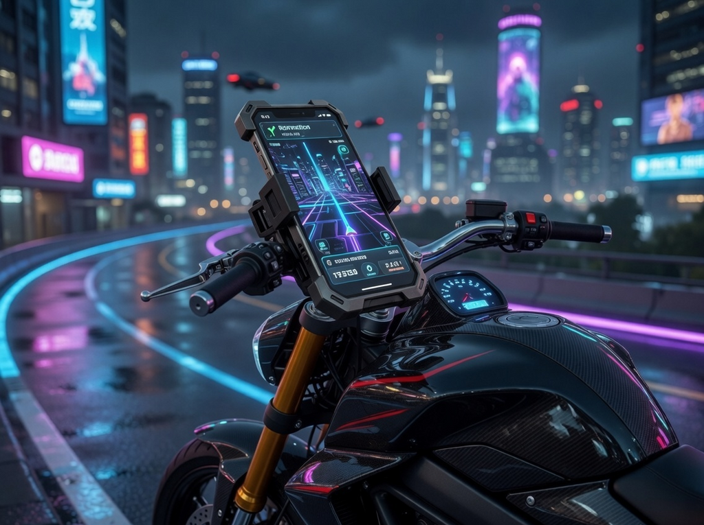 Motorcycle Handlebar Phone Holder with USB Charging Socket, Universal Mount for Smartphones