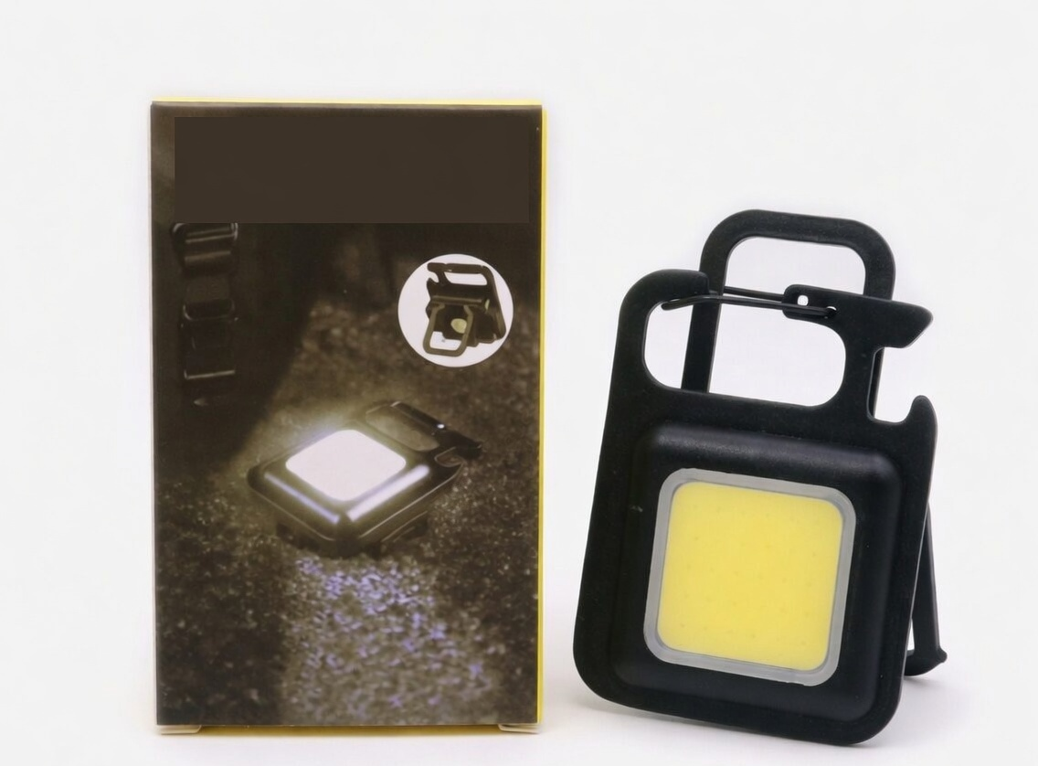 Mini COB LED Keychain Flashlight, USB Rechargeable, 3 Modes, with Carabiner Clip, Portable Work Light for Camping