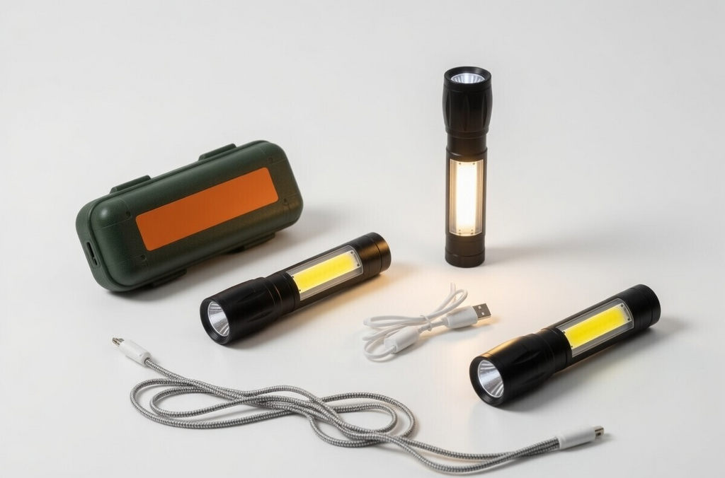 USB Rechargeable Metal Torch with Dual Mode COB and LED Light, Compact Mini, Packed with Carry Case