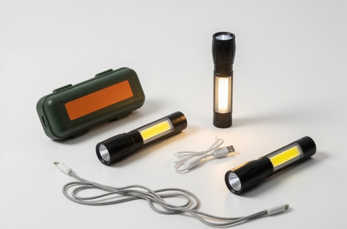 USB Rechargeable Metal Torch with Dual Mode COB and LED Light, Compact Mini, Packed with Carry Case