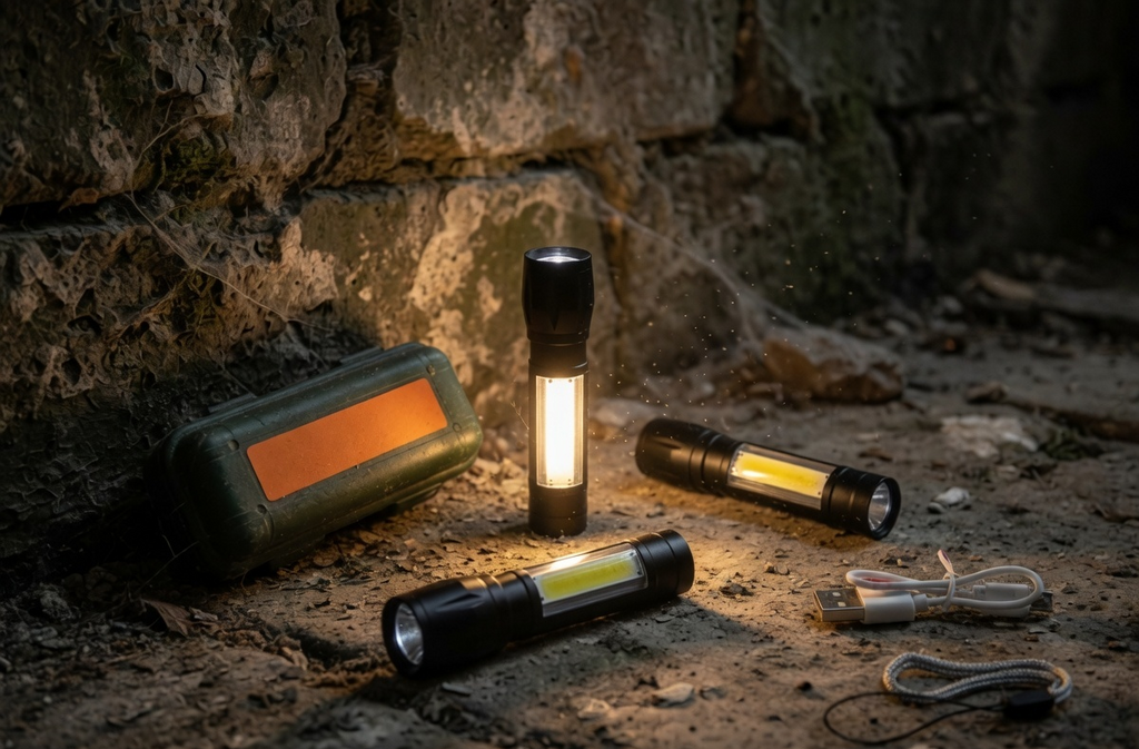 USB Rechargeable Metal Torch with Dual Mode COB and LED Light, Compact Mini, Packed with Carry Case
