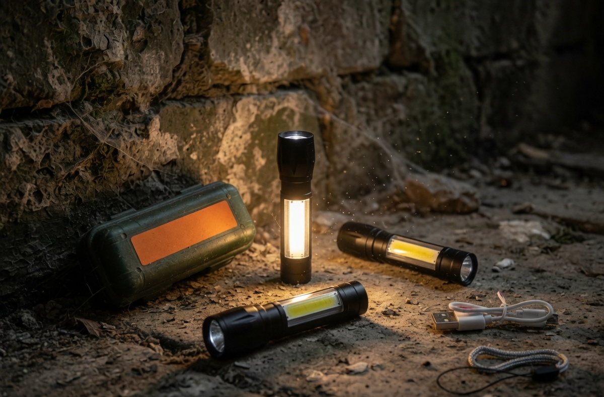 USB Rechargeable Metal Torch with Dual Mode COB and LED Light, Compact Mini, Packed with Carry Case