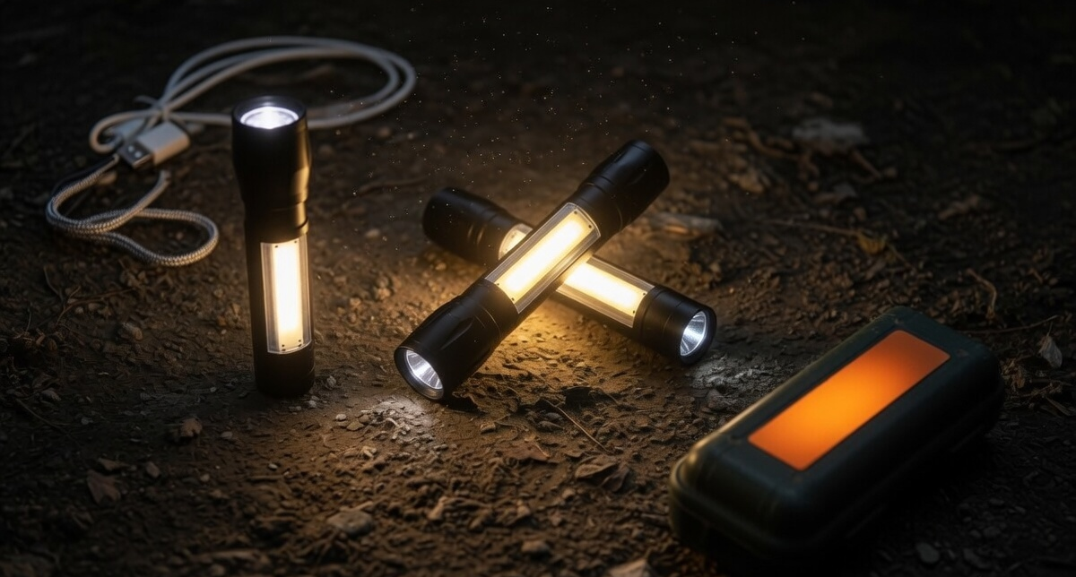 USB Rechargeable Metal Torch with Dual Mode COB and LED Light, Compact Mini, Packed with Carry Case