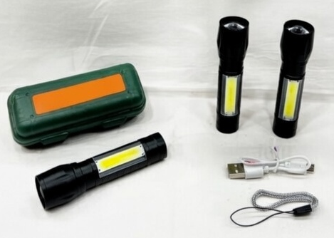 USB Rechargeable Metal Torch with Dual Mode COB and LED Light, Compact Mini, Packed with Carry Case