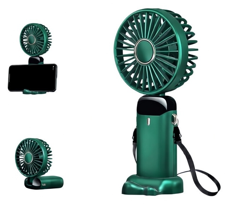 Portable Handheld Mini USB Fan with Phone Holder, LED Display, Neck Strap, Foldable, Rechargeable