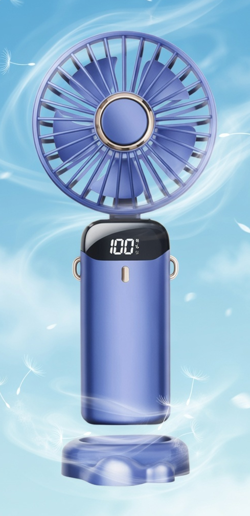 Portable Handheld Mini USB Fan with Phone Holder, LED Display, Neck Strap, Foldable, Rechargeable