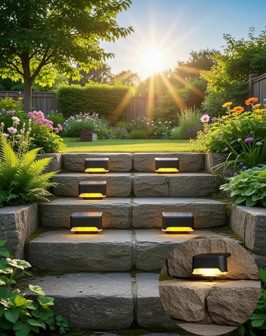 Solar Rechargeable Outdoor Deck Lights, Warm White LED, Auto Dusk to Dawn, for Steps, Stairs and Fence, Pack of 4