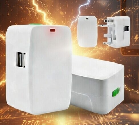 Universal Travel Adaptor with 2 USB Ports, White, Compact Wall Charger for International Use
