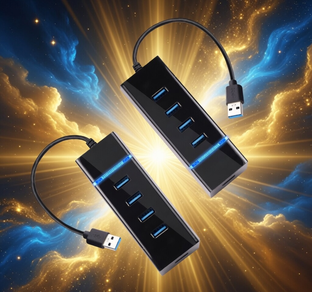 4 Port USB 3.0 Hub, Super Speed up to 5Gbps Transfer, Black, with Blue LED Indicator