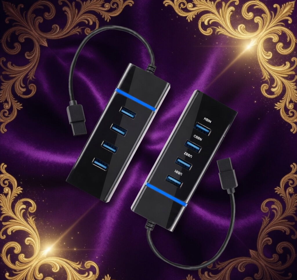 4 Port USB 3.0 Hub, Super Speed up to 5Gbps Transfer, Black, with Blue LED Indicator