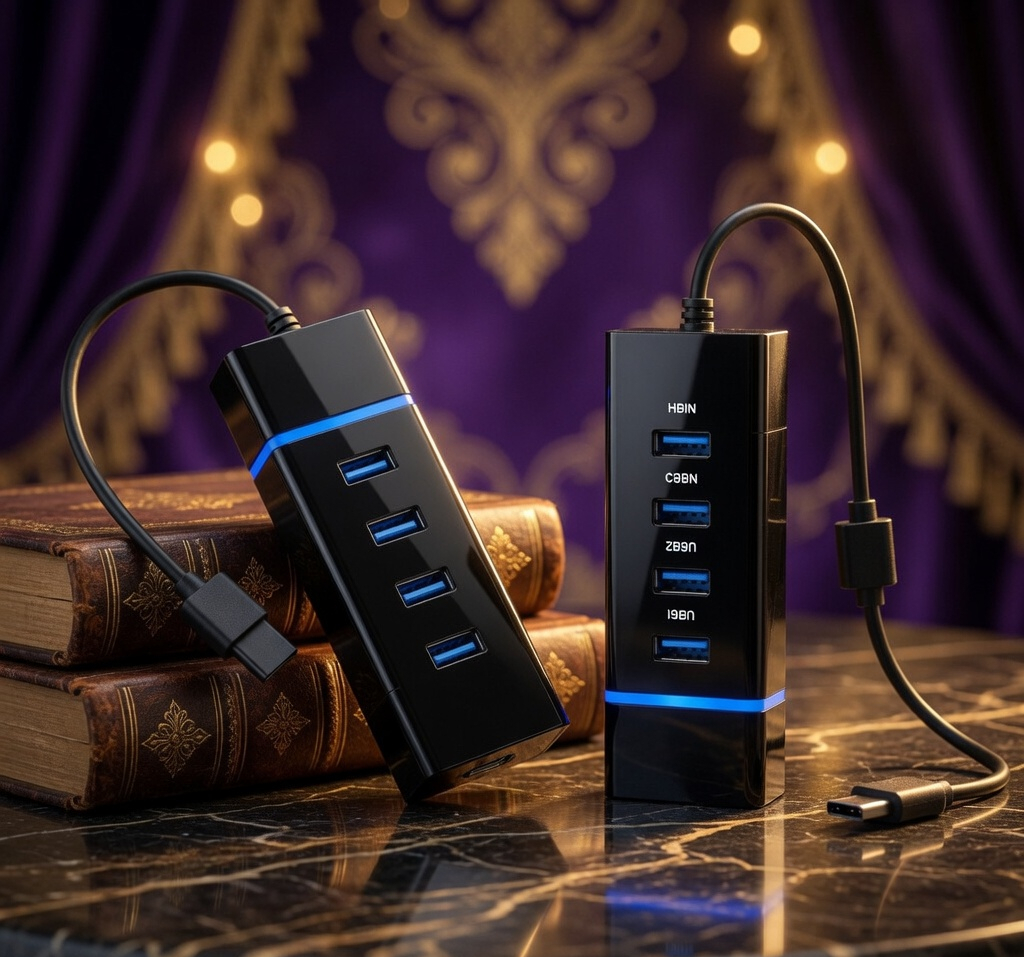 4 Port USB 3.0 Hub, Super Speed up to 5Gbps Transfer, Black, with Blue LED Indicator