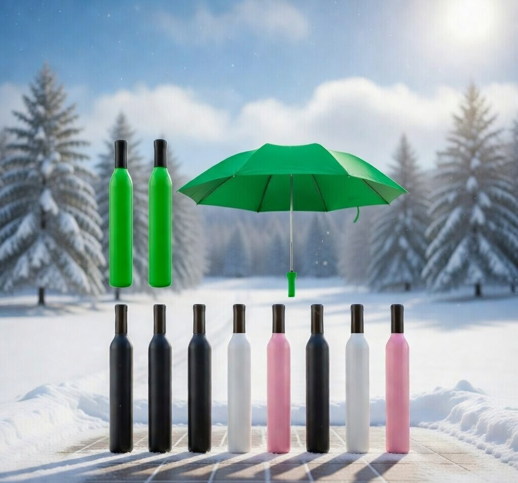 Wine Bottle Shaped Compact Folding Umbrella, Multi-Colour, Portable Travel Umbrella for Rain and Sun